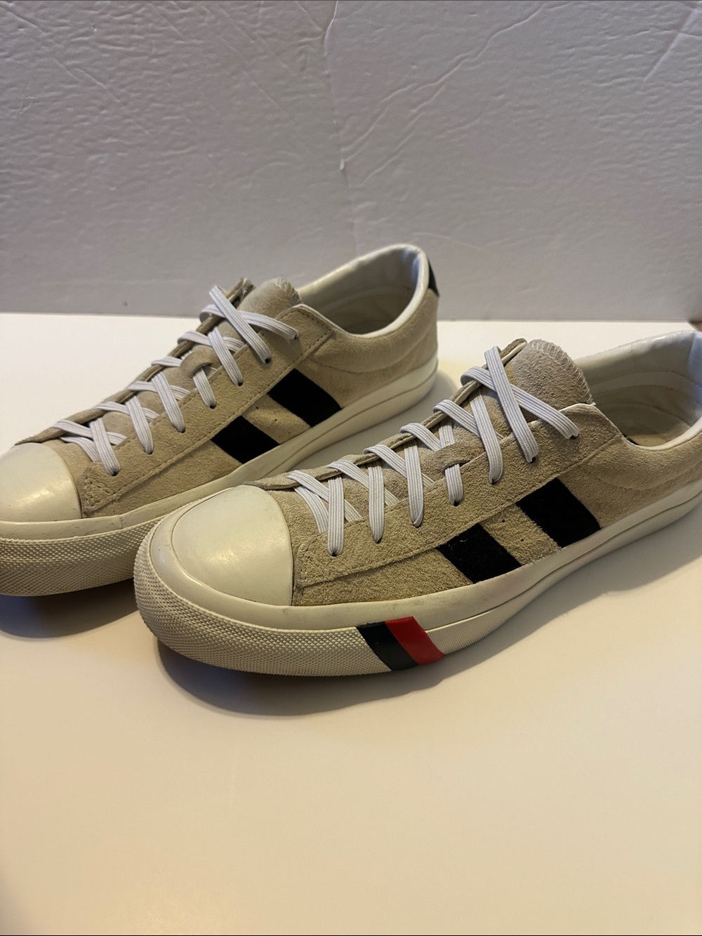 Pro Keds Low-Top Suede Sneakers in Beige with Black Stripe